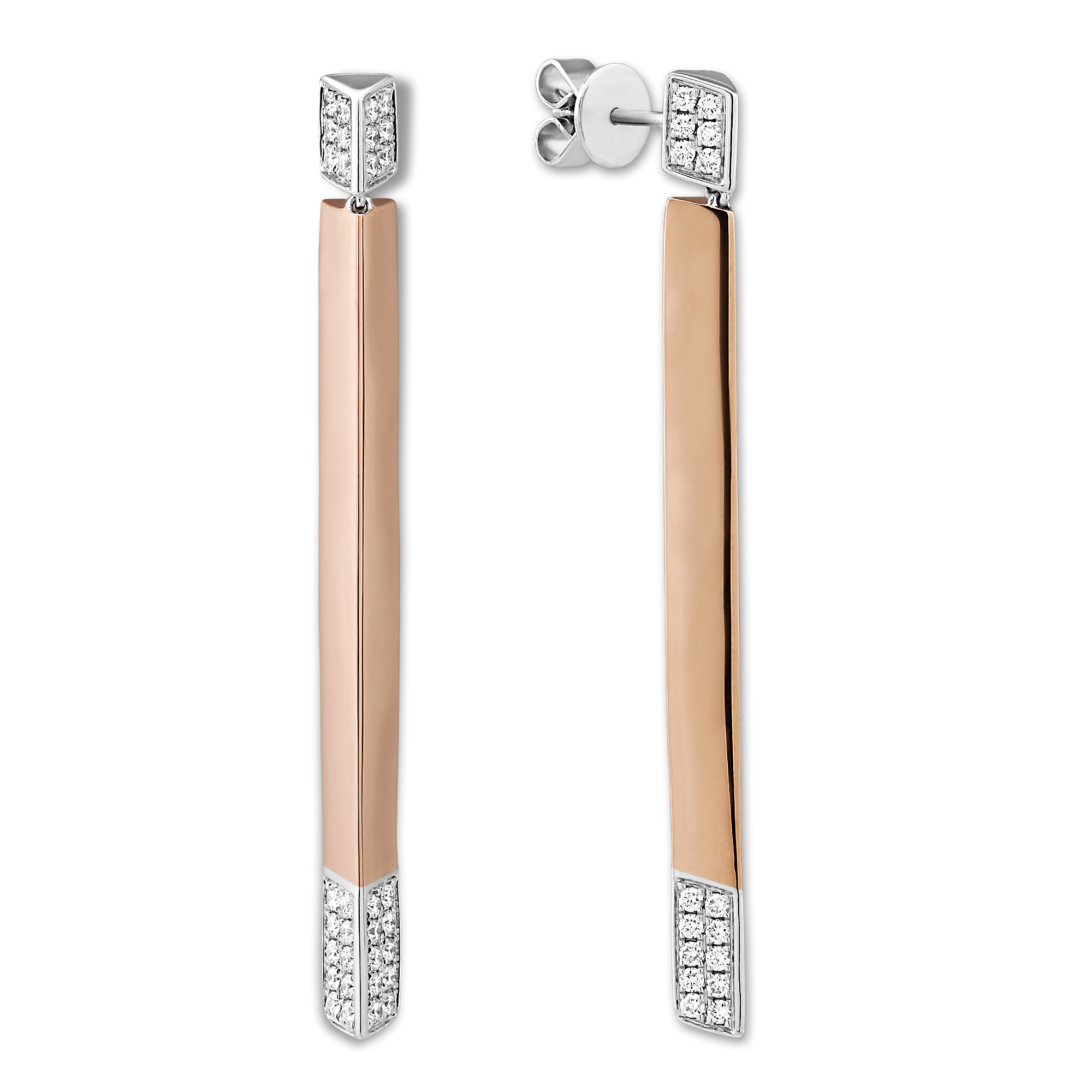 18K Rose & White Gold Diamond Drop Bar Earrings