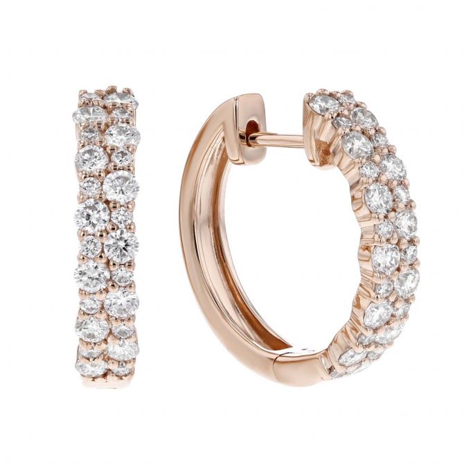 2 Row Diamond Huggie Earrings in Rose Gold