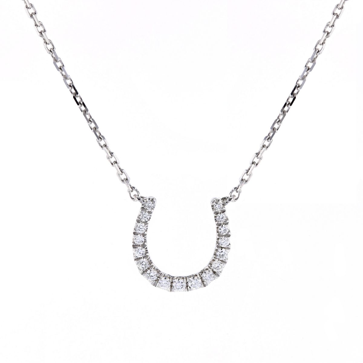 14K White Gold Diamond Horseshoe Necklace, 16