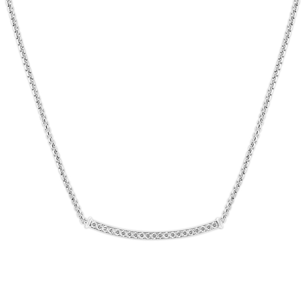 Curved Diamond Bar Necklace in White Gold, 17.5