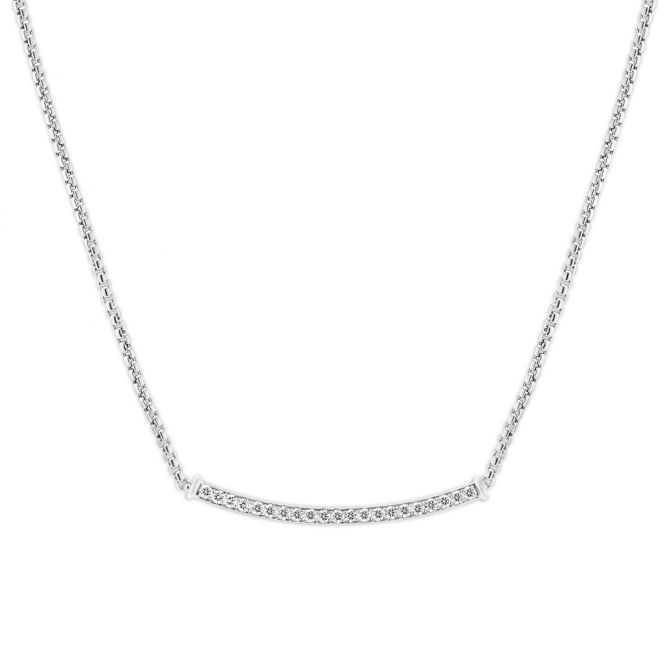 Curved Diamond Bar Necklace in White Gold, 17.5"