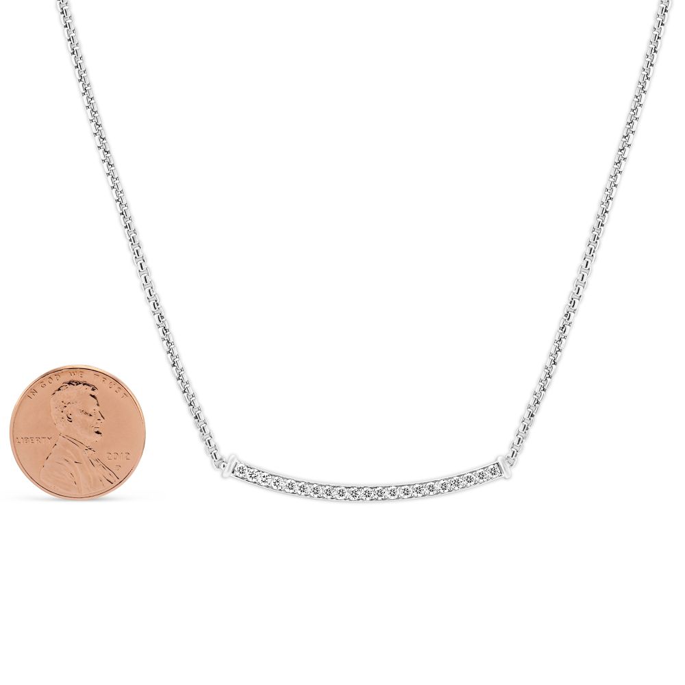 Curved Diamond Bar Necklace in White Gold, 17.5