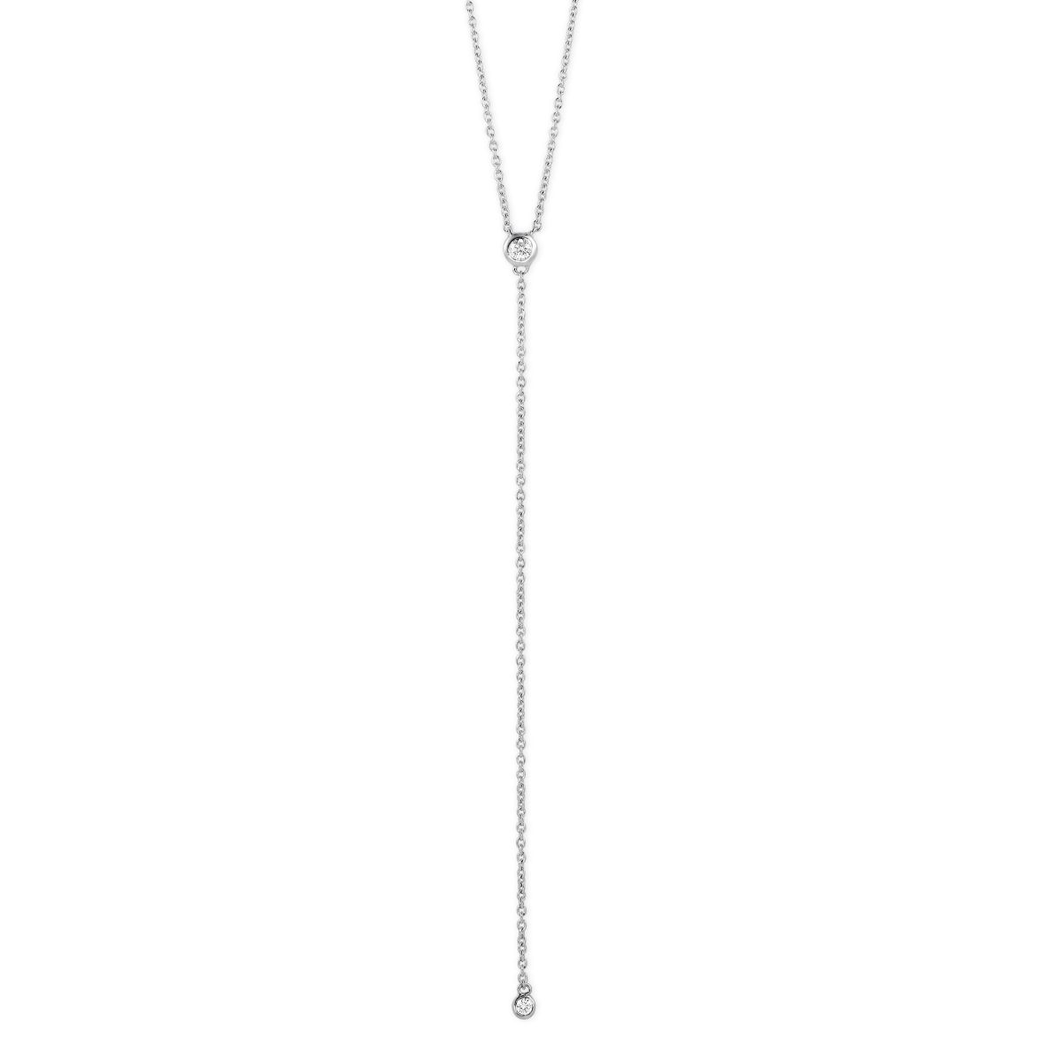 14K White Gold Round Diamond Bezel Lariat Necklace, 18" Borsheims