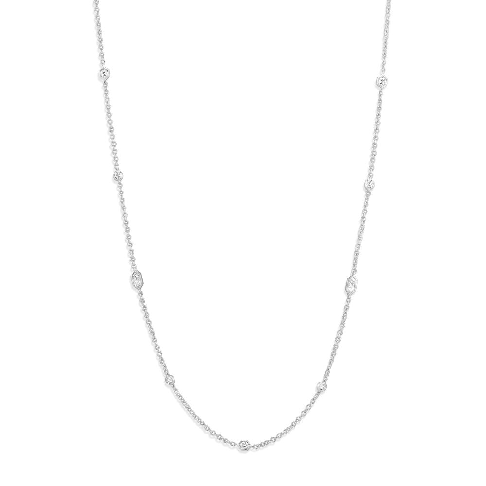 14K White Gold Diamond Station Necklace, 18