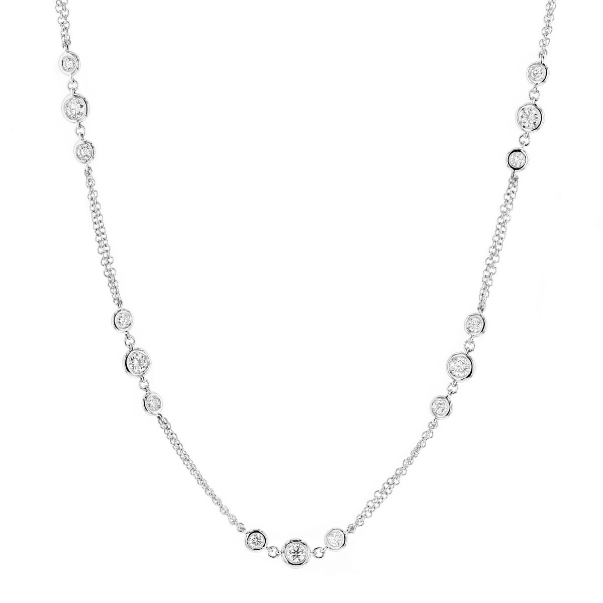 14K White Gold Diamond Station Necklace, 18" Borsheims