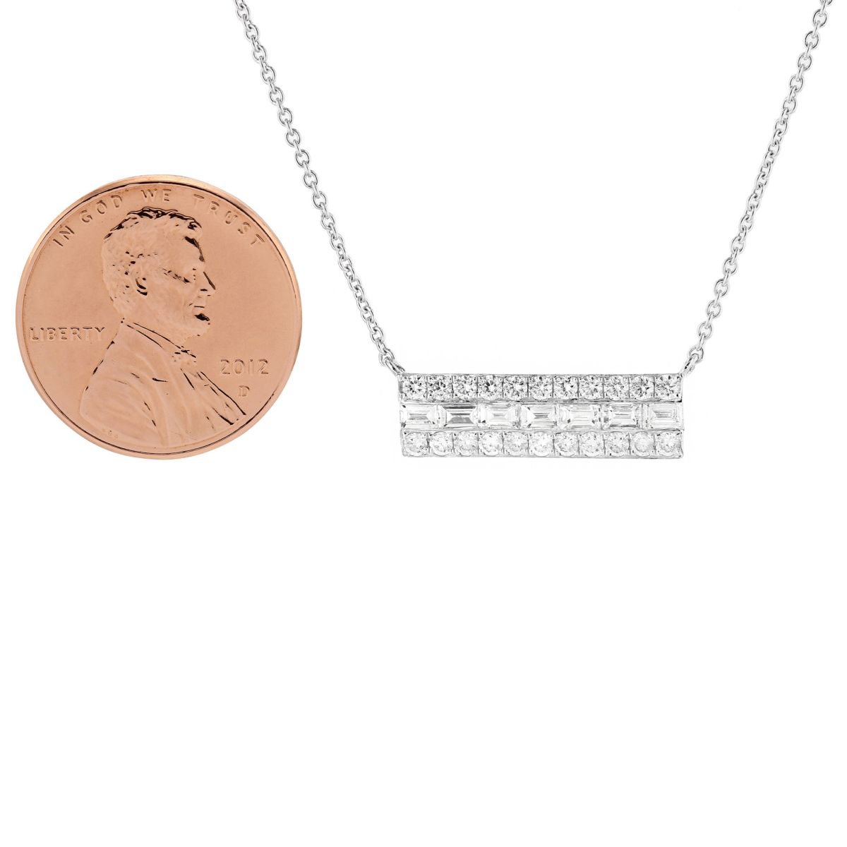 Doves 18K White Gold Diamond Bar Necklace, 17