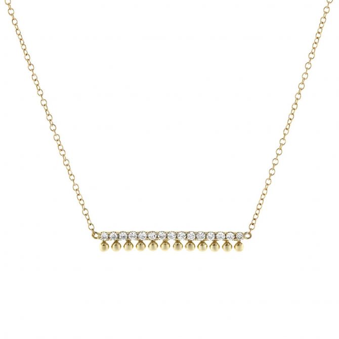 Doves Diamond & Yellow Gold Bead 2 Row Bar Neckalce