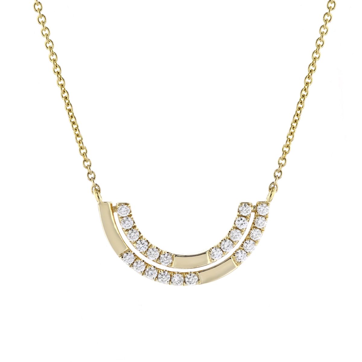 Doves Diamond & Yellow Gold Half Moon Neckalce, 17