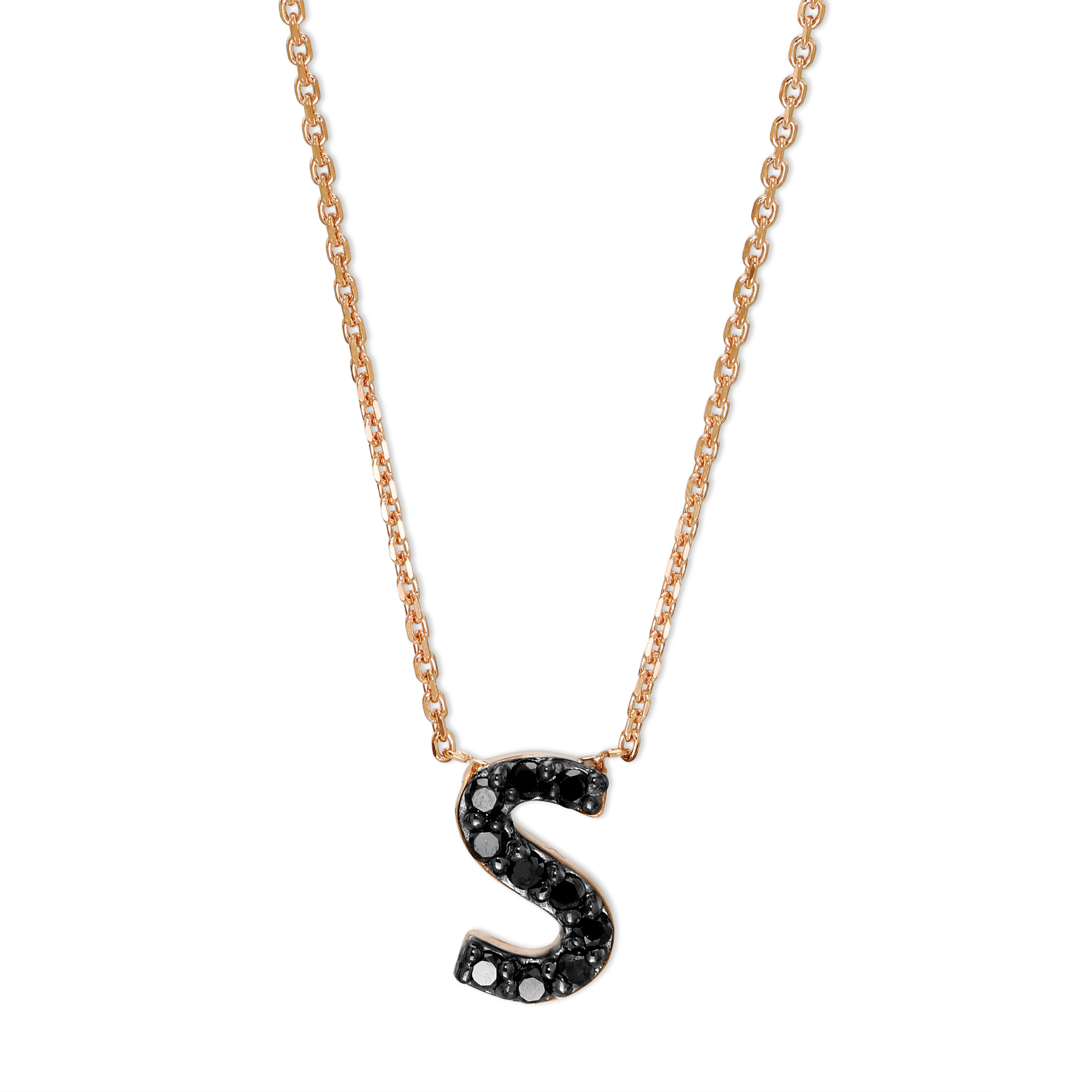 Rose Gold & Black Diamond Initial 