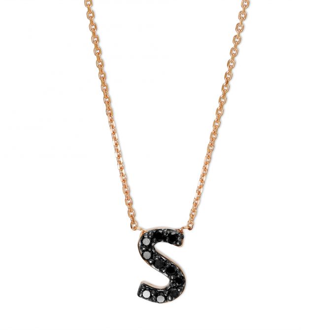 Rose Gold & Black Diamond Initial "S" Necklace