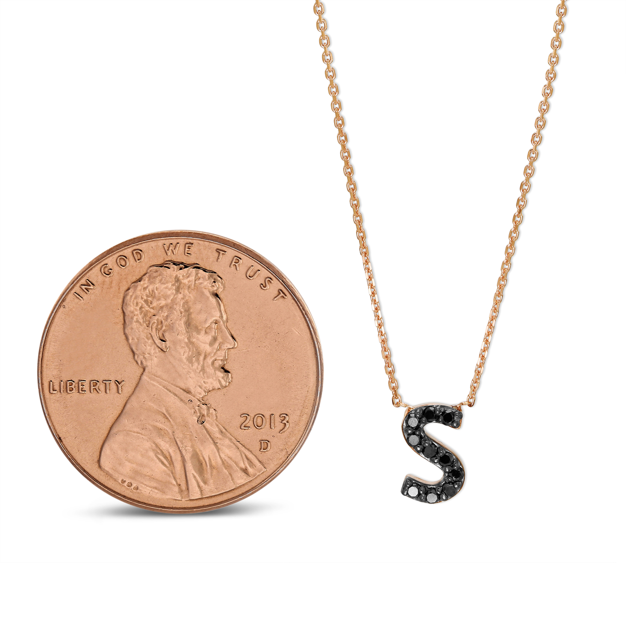 Rose Gold & Black Diamond Initial 