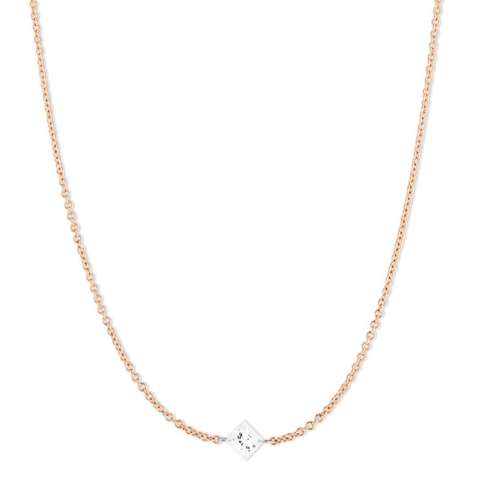 18K Rose Gold Aero Pierced Princess Cut Diamond Necklace, 18