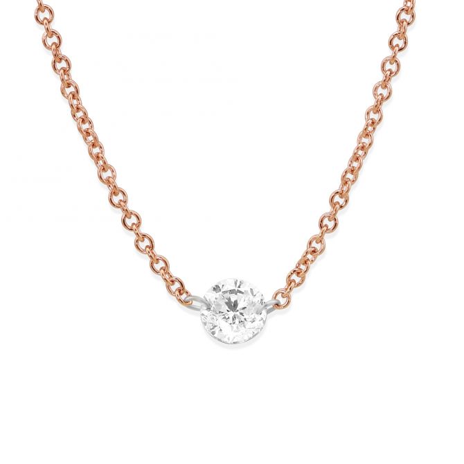 18K Rose Gold Aero Pierced Round Diamond Necklace, 18"