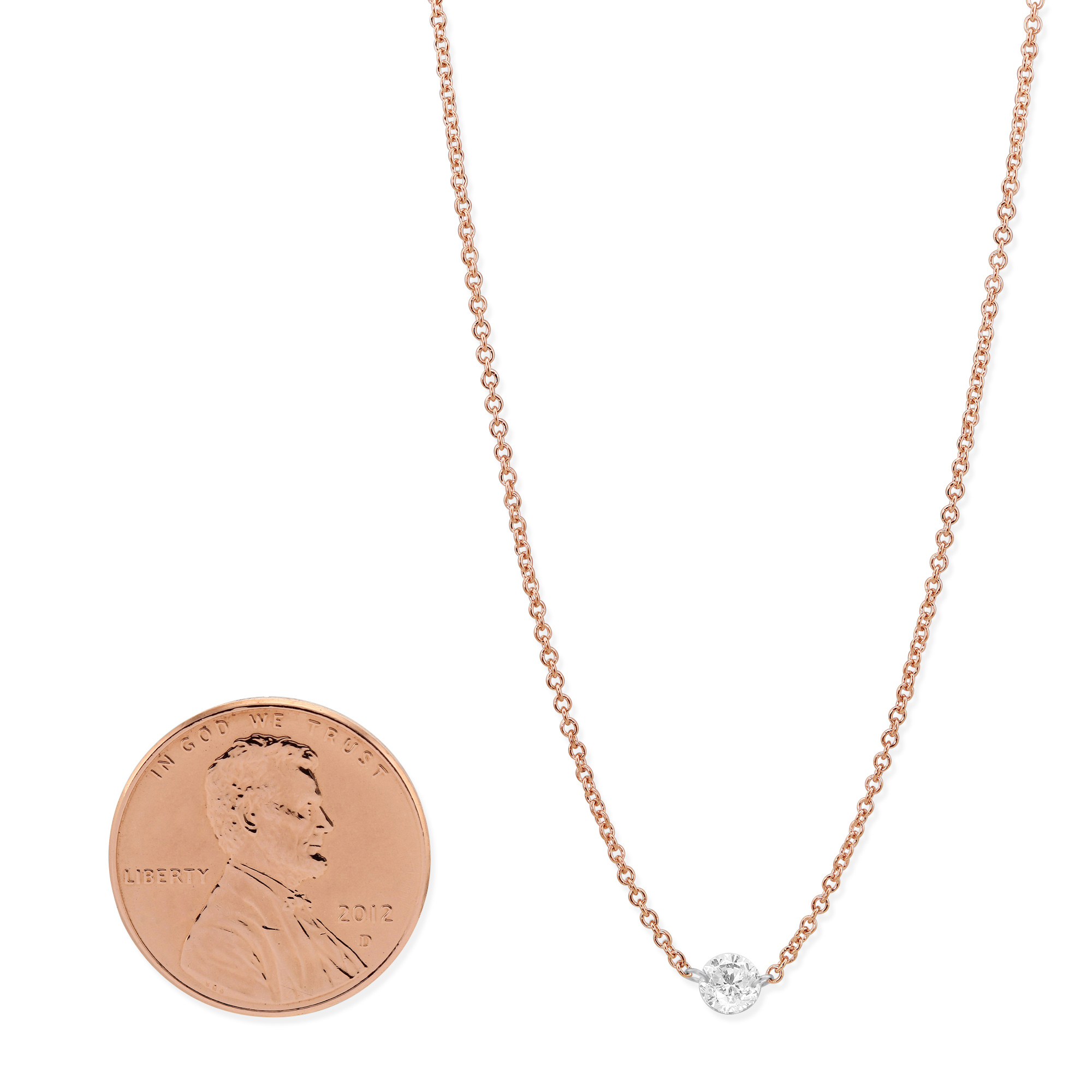 18K Rose Gold Aero Pierced Round Diamond Necklace, 18