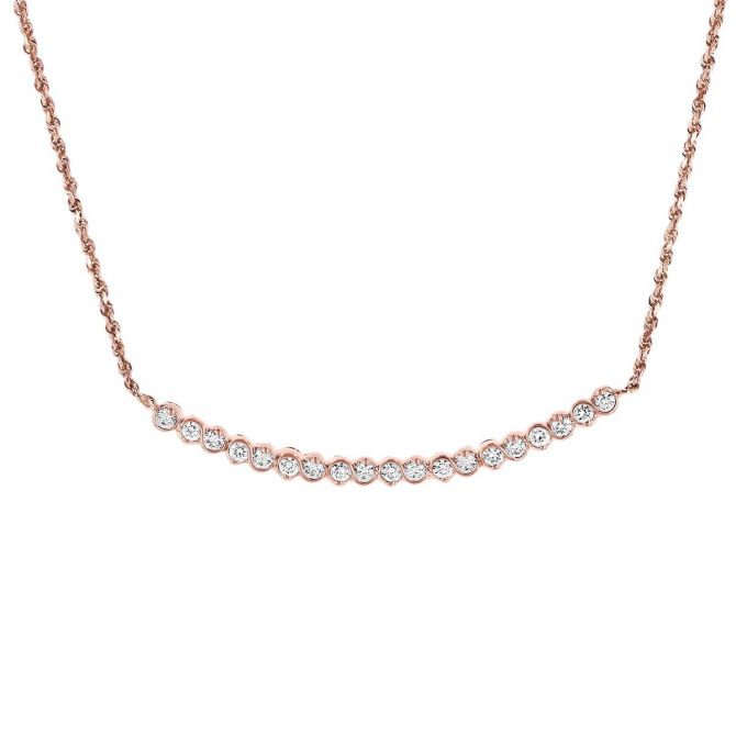 Diamond Bezel Set Curved Bar Necklace in Rose Gold