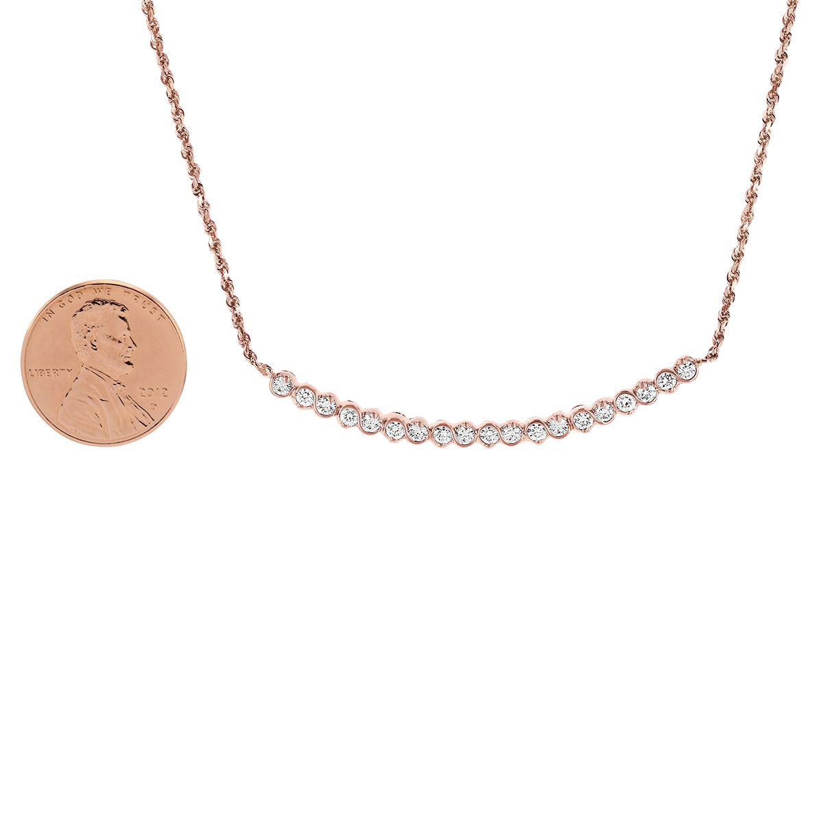 Diamond Bezel Set Curved Bar Necklace in Rose Gold
