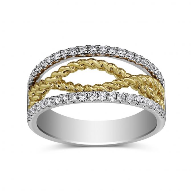 14K Yellow & White Gold Diamond Twist Ring