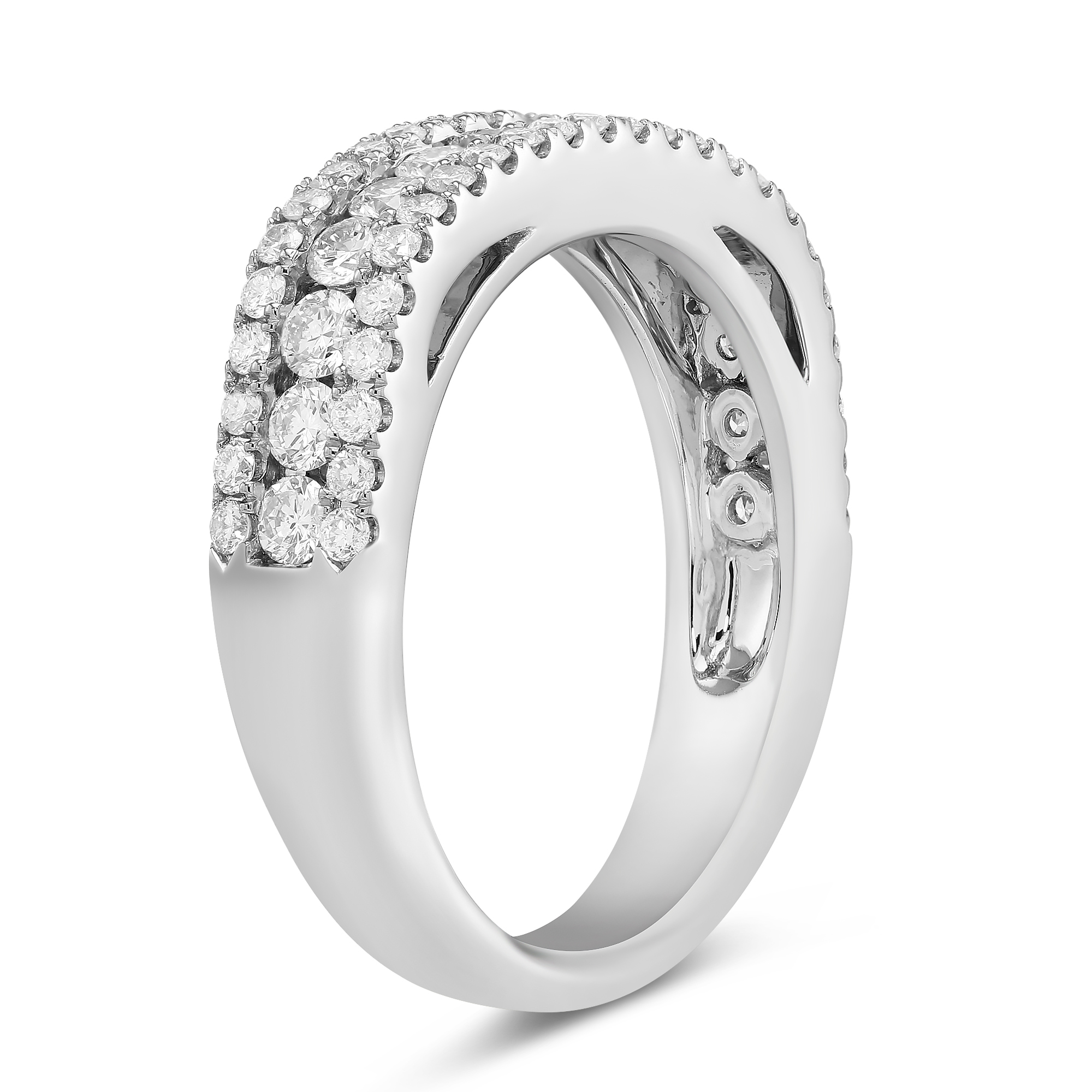 14K White Gold Diamond 3 Row Ring, 1.08cttw