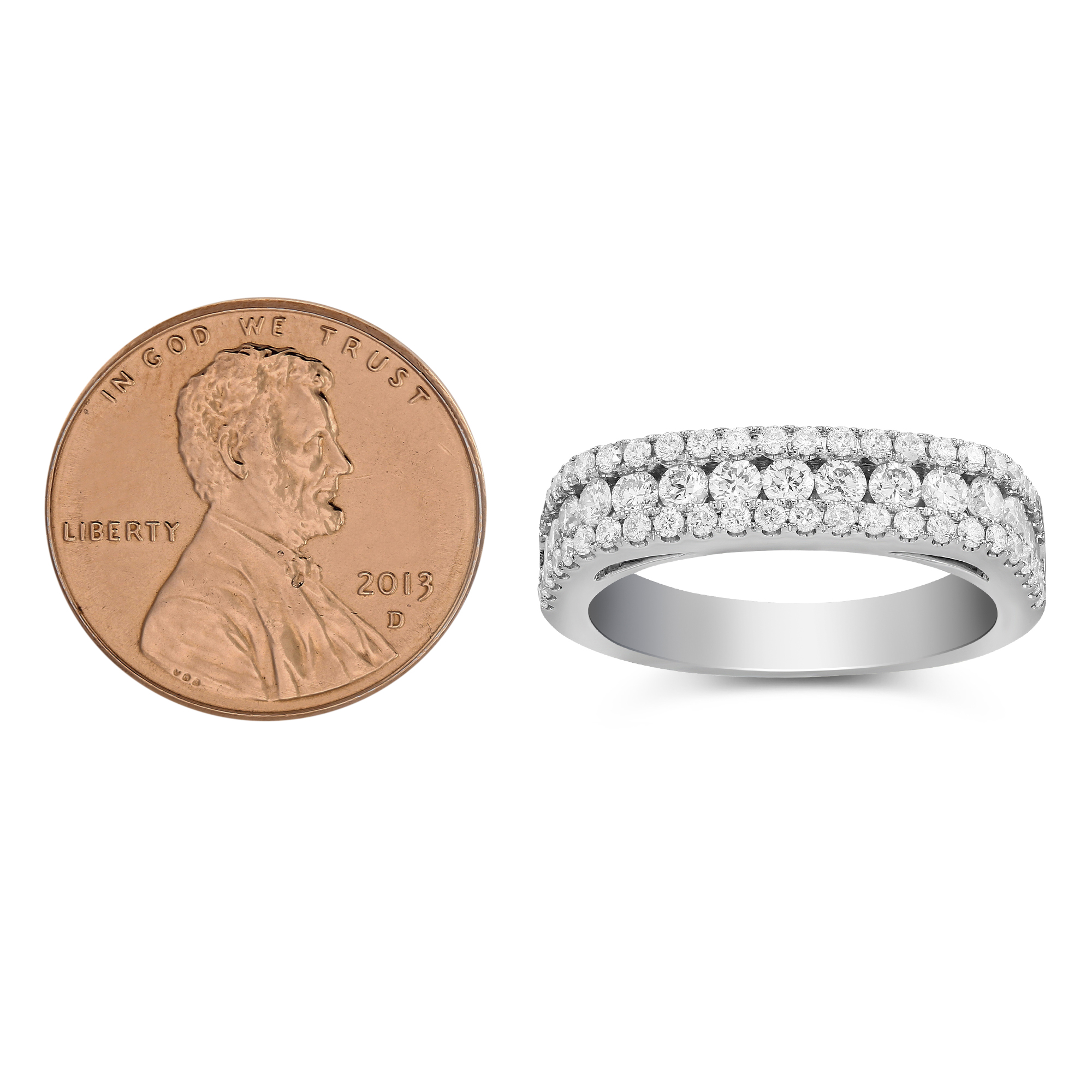 14K White Gold Diamond 3 Row Ring, 1.08cttw