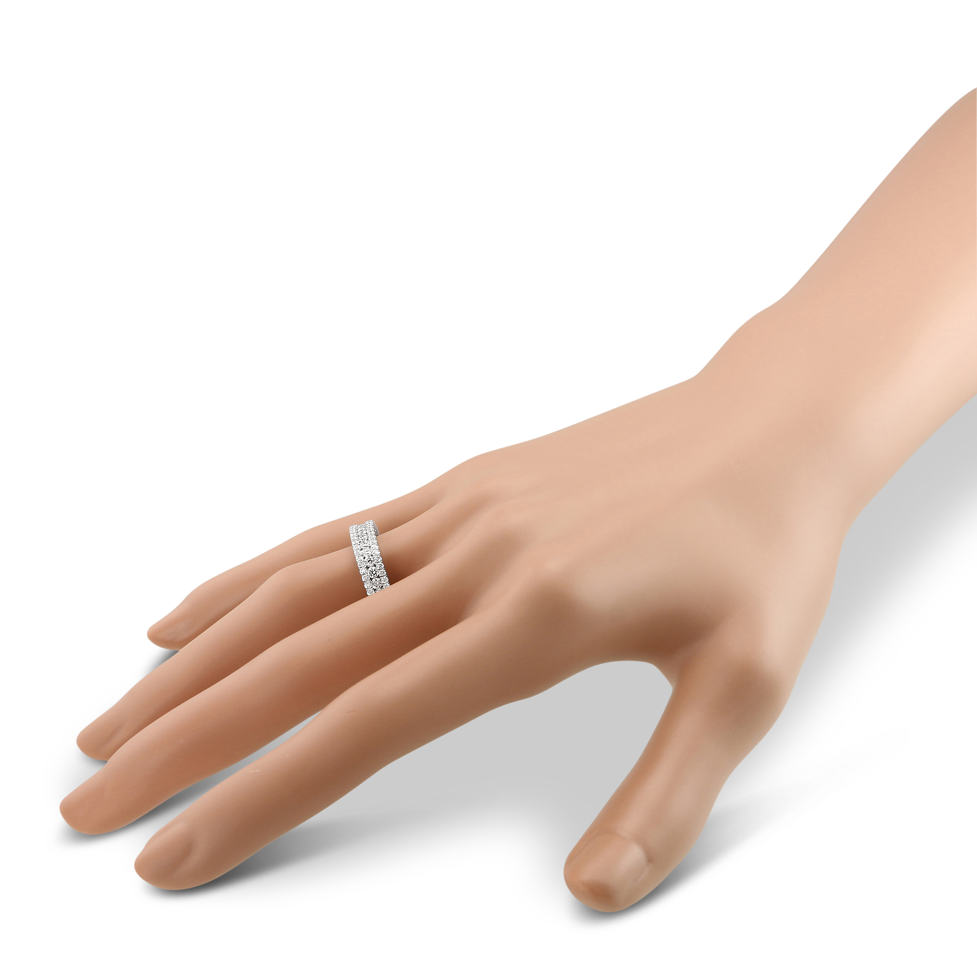 14K White Gold Diamond 3 Row Ring, 1.08cttw