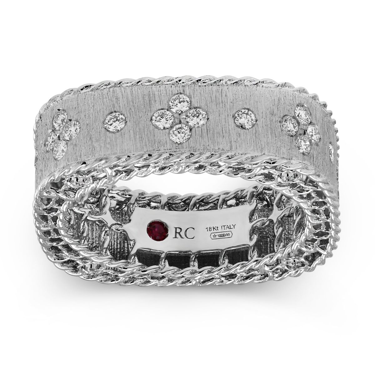 Roberto Coin Princess White Gold Satin Finish Ring with Fleur De Lis Diamonds