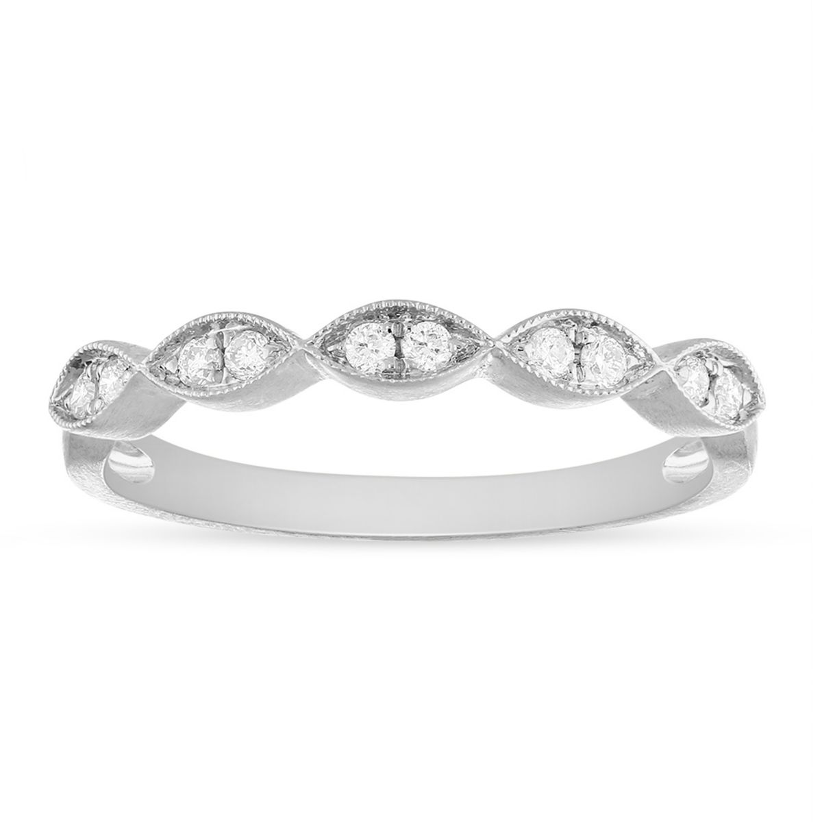 14K White Gold Diamond Milgrain Navette Shaped Section Band