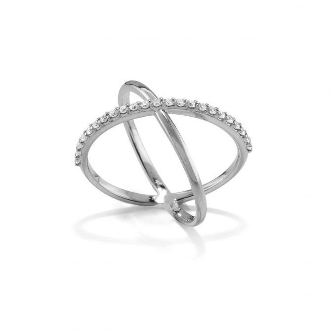 14K White Gold Diamond X Ring