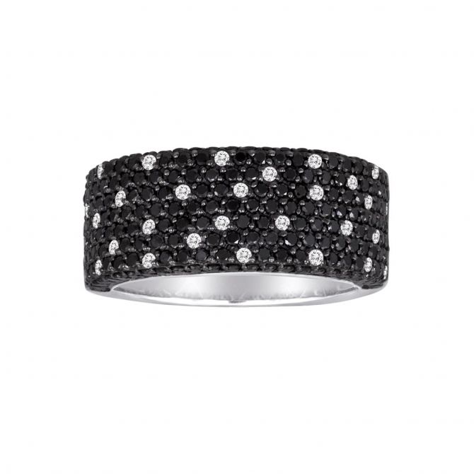 14K White Gold Black & White Diamond Pavé Ring