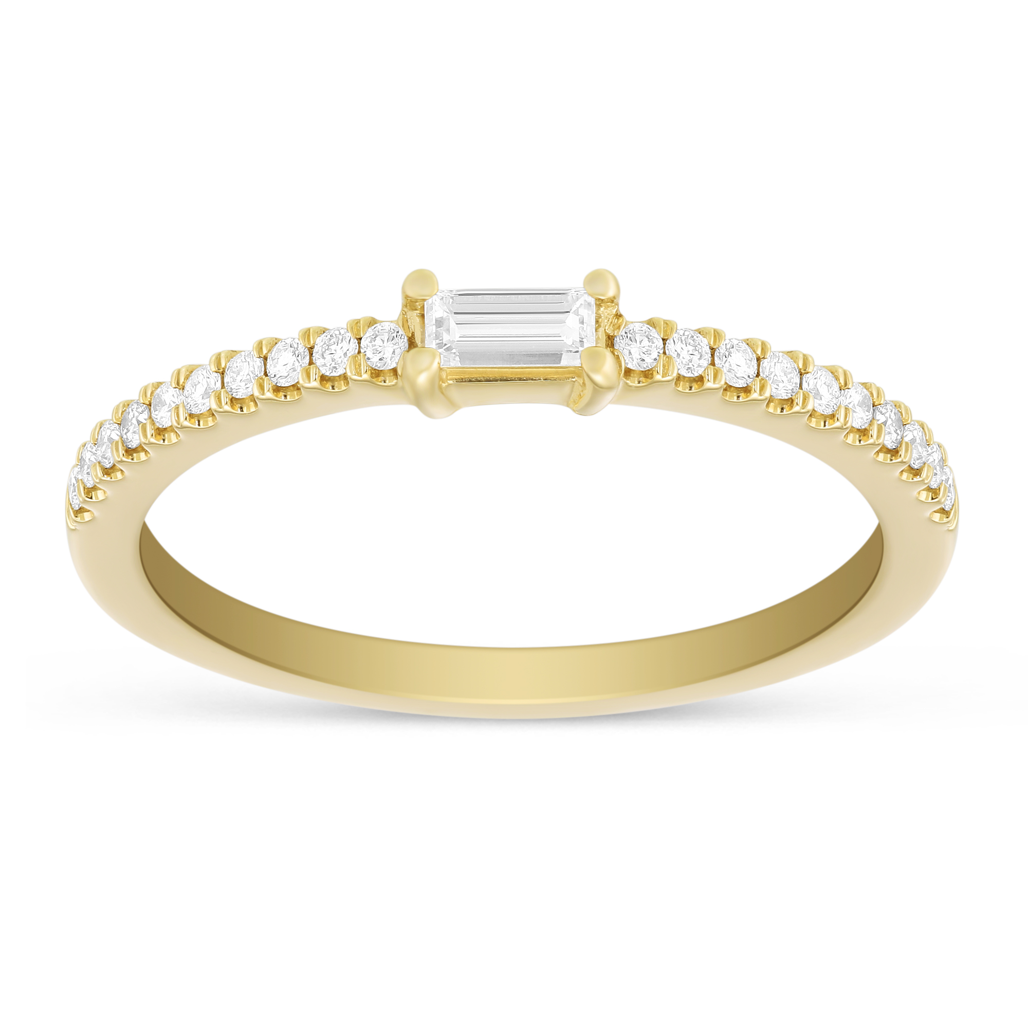Baguette & Round Diamond Ring in Yellow Gold by My Story