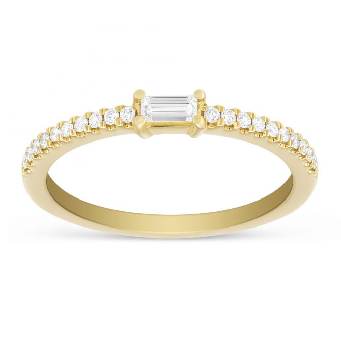 Baguette & Round Diamond Ring in Yellow Gold by My Story