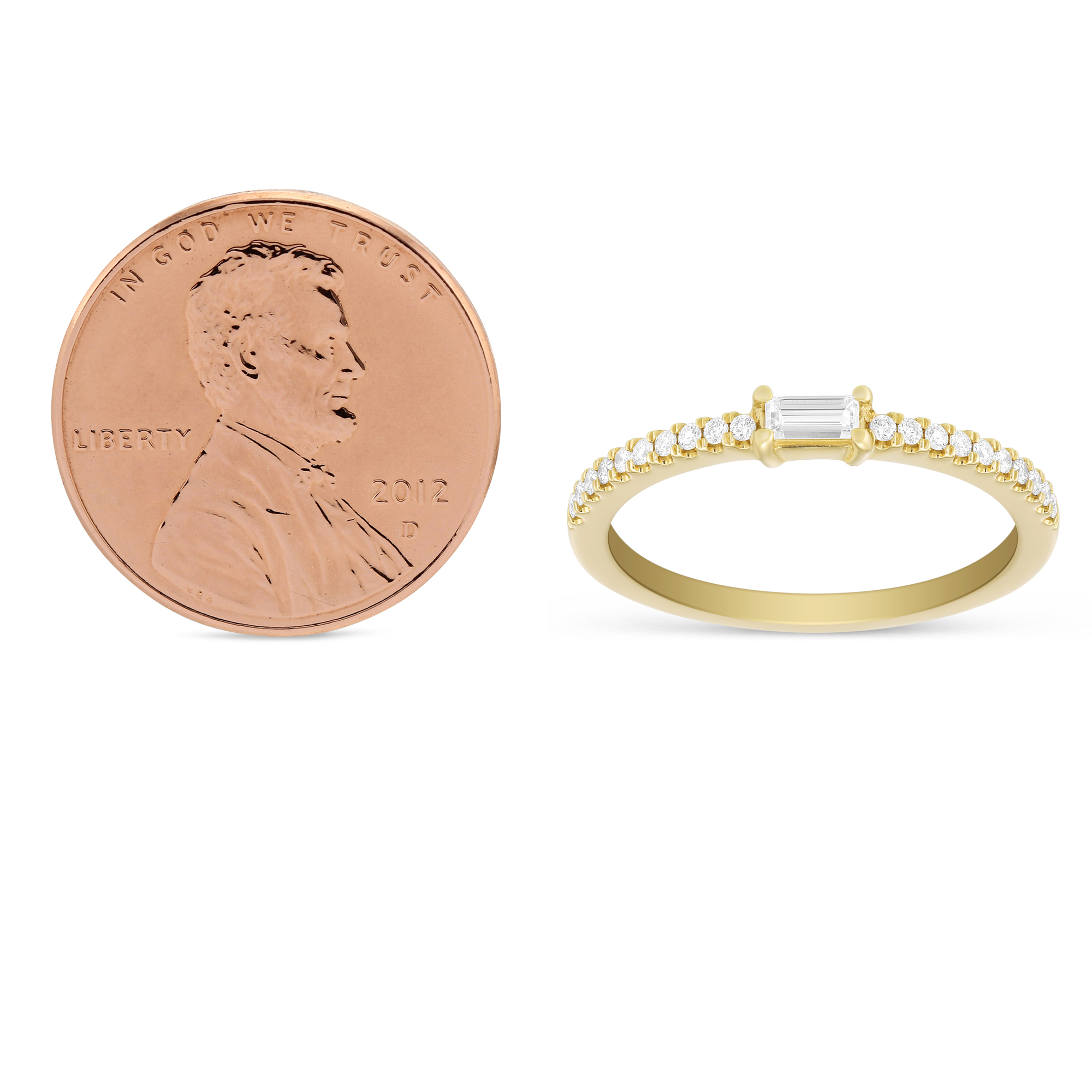 Baguette & Round Diamond Ring in Yellow Gold by My Story