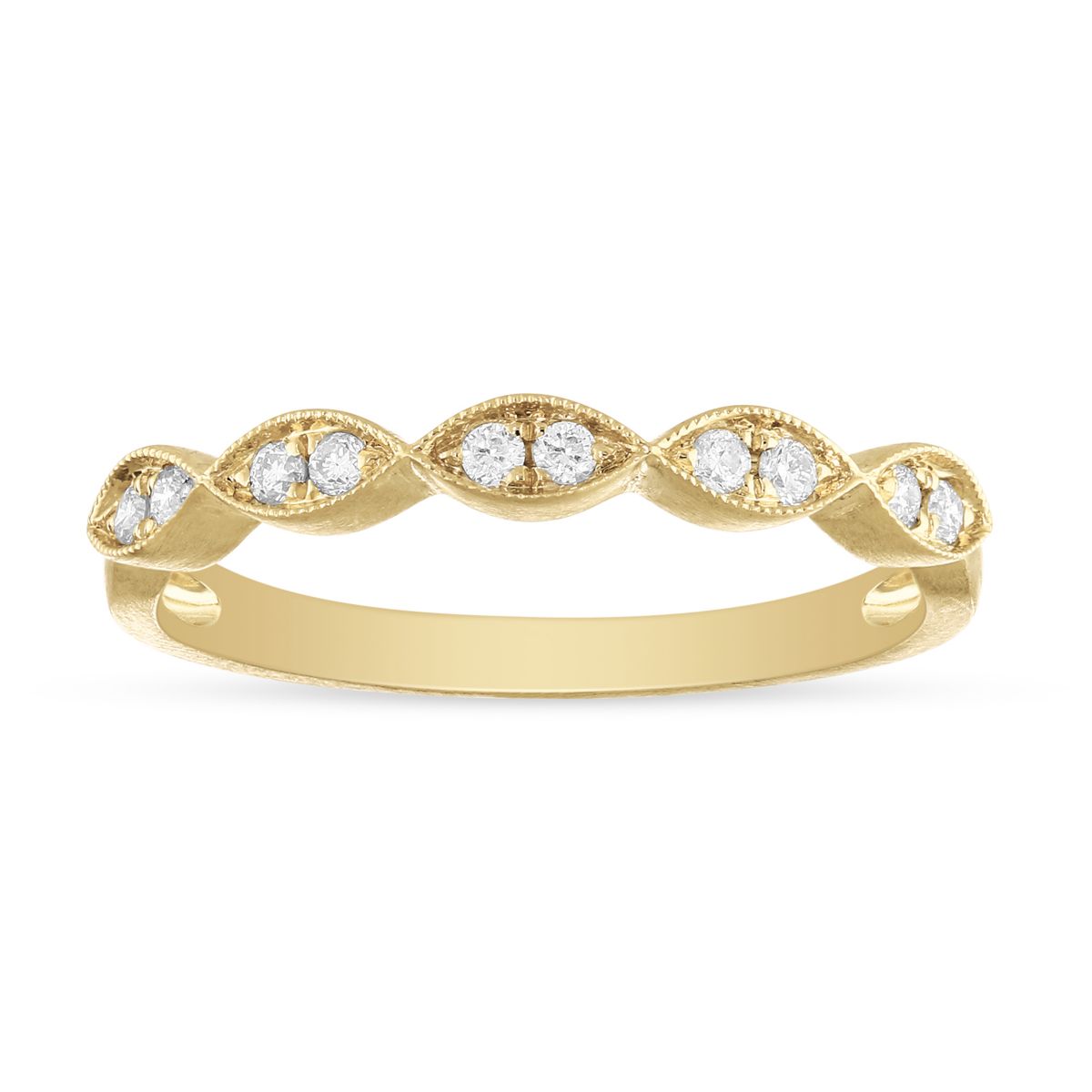14K Yellow Gold Diamond Milgrain Navette Shaped Section Band