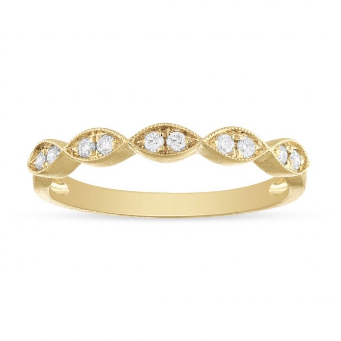 14K Yellow Gold Diamond Milgrain Navette Shaped Section Band