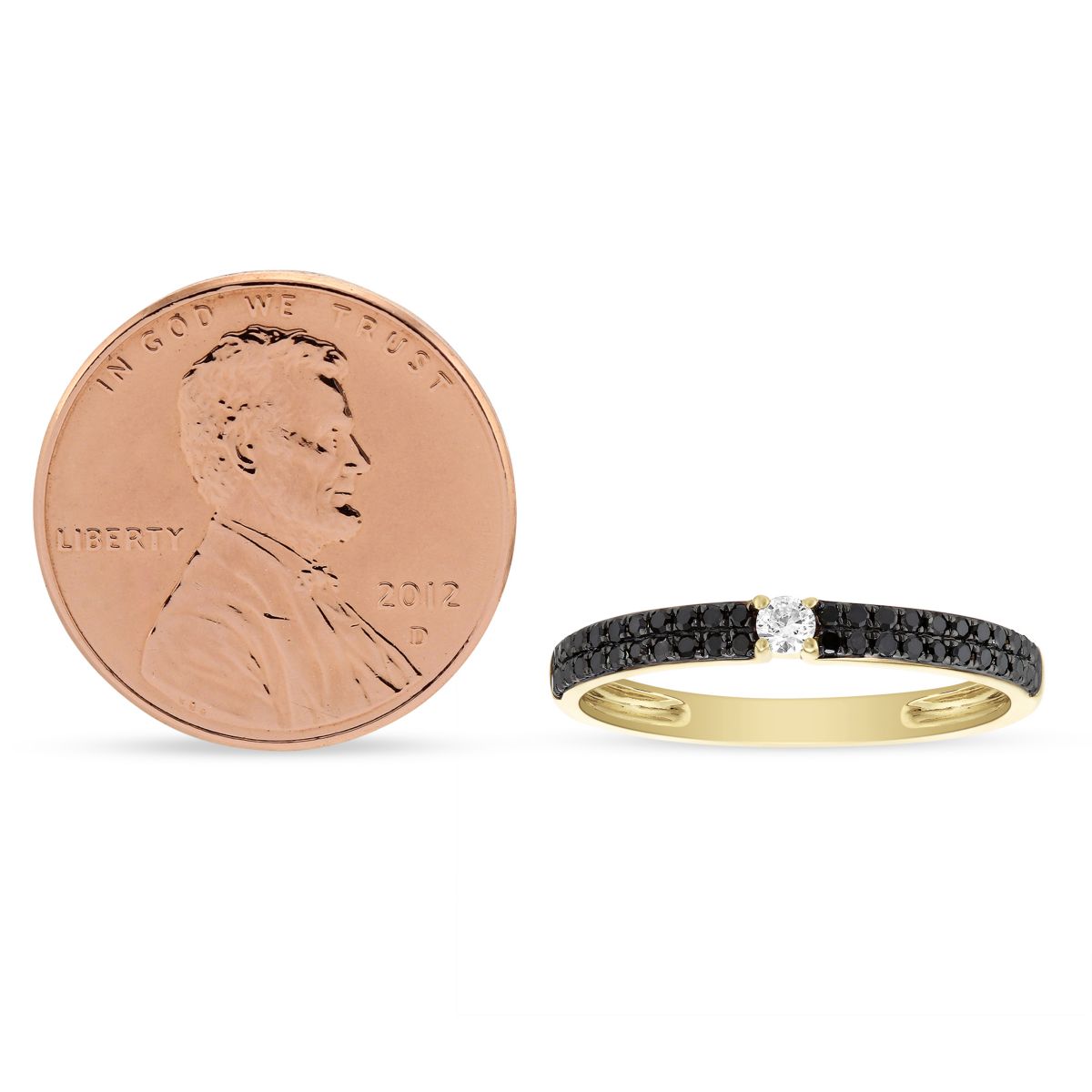 14K Yellow Gold and Black Rhodium Black & White Diamond Band