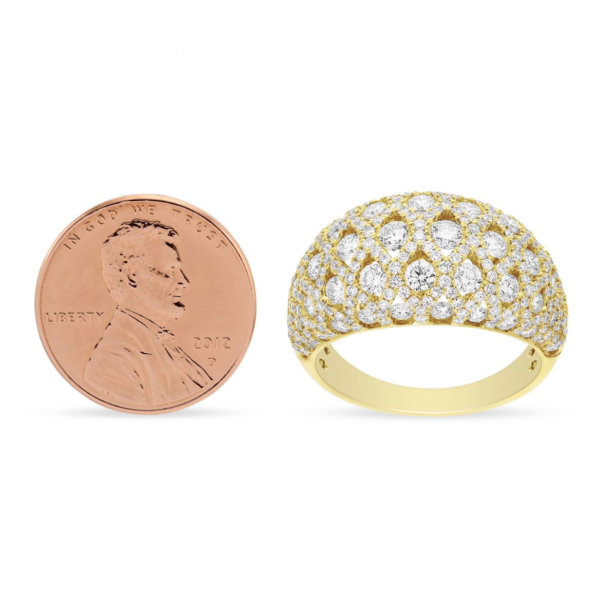 14K Yellow Gold Round Diamond 5 Row X Frame Ring
