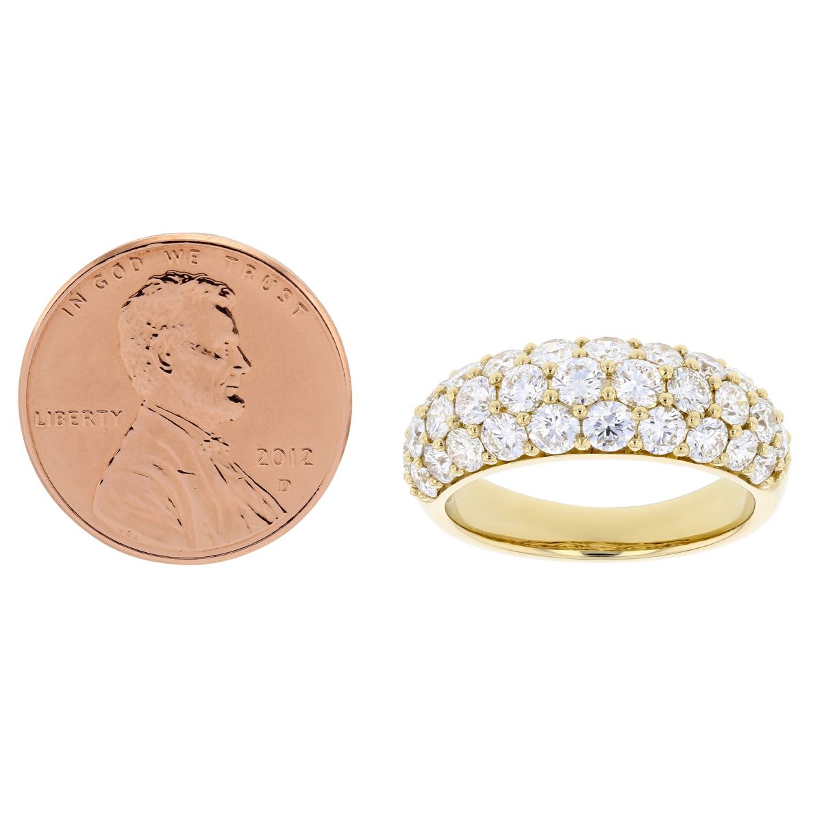 3 Row Diamond Ring in Yellow Gold