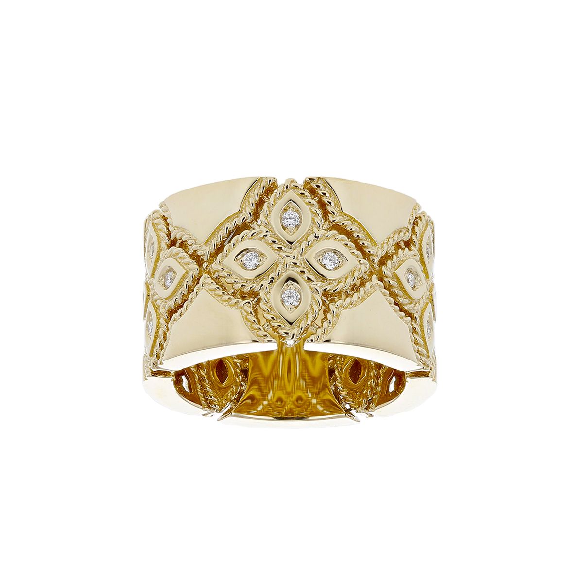 Roberto Coin Venetian Princess Wide Yellow Gold & Diamond High Polish Ring