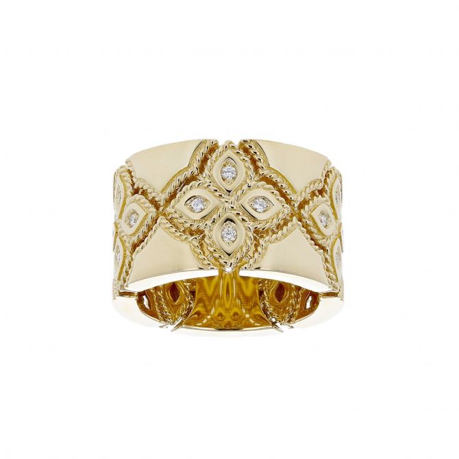 Roberto Coin Venetian Princess Wide Yellow Gold & Diamond High Polish Ring