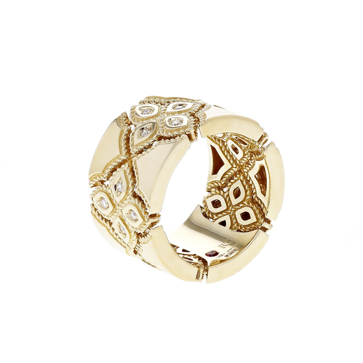 Roberto Coin Venetian Princess Wide Yellow Gold & Diamond High Polish Ring