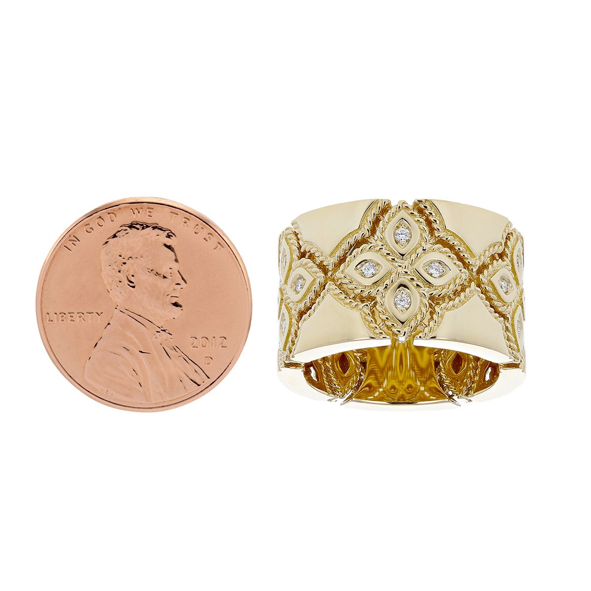 Roberto Coin Venetian Princess Wide Yellow Gold & Diamond High Polish Ring