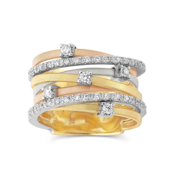 Marco Bicego Goa Yellow, Rose & White Gold 7 Strand Diamond & Pavé Ring