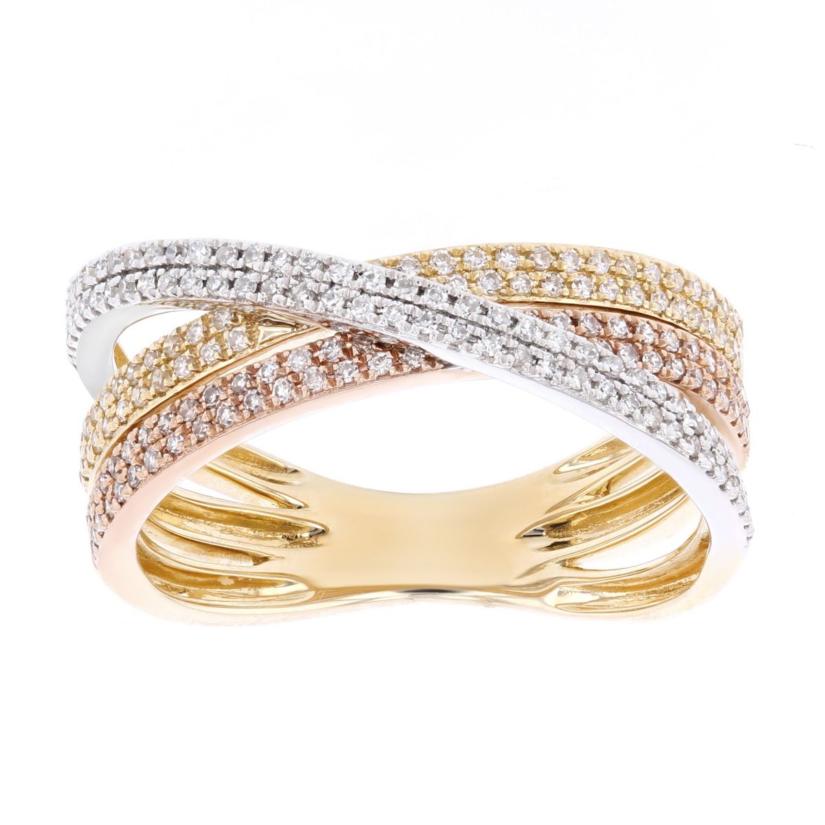 14K Tri Tone Diamond Crossover Band