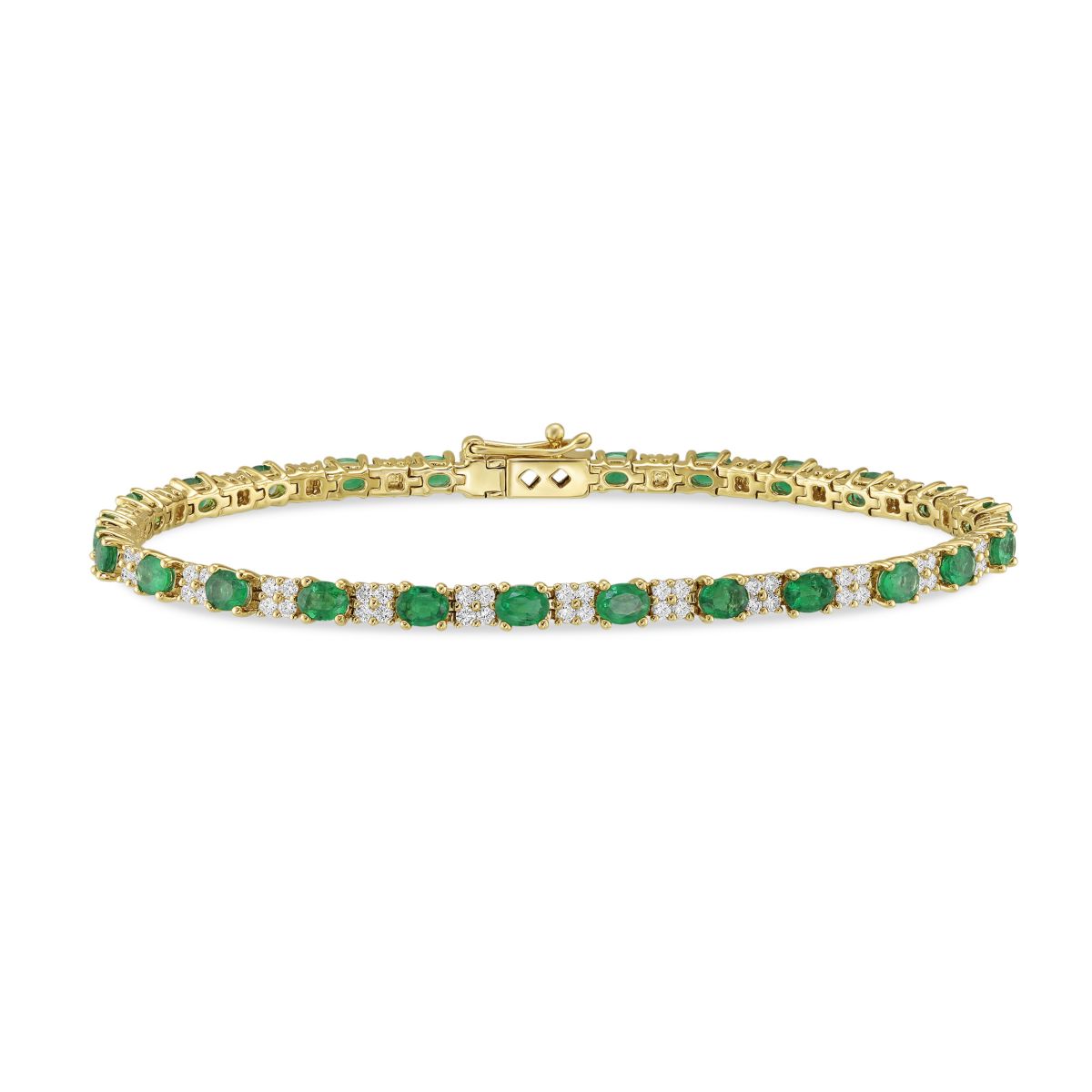 Oval Emerald & Round Diamond Tennis Bracelet in Yellow Gold