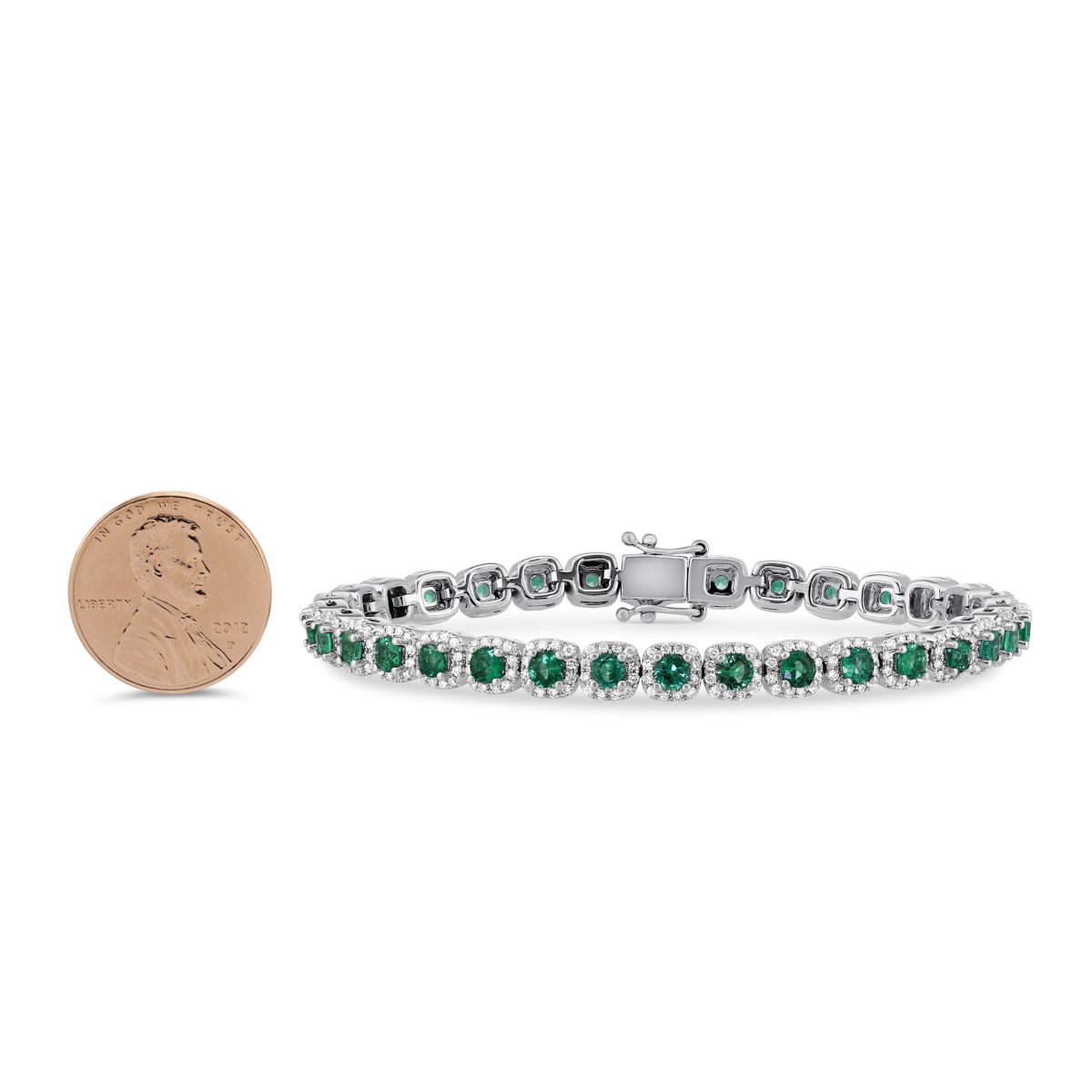 Round Emerald & Diamond Bracelet in White Gold