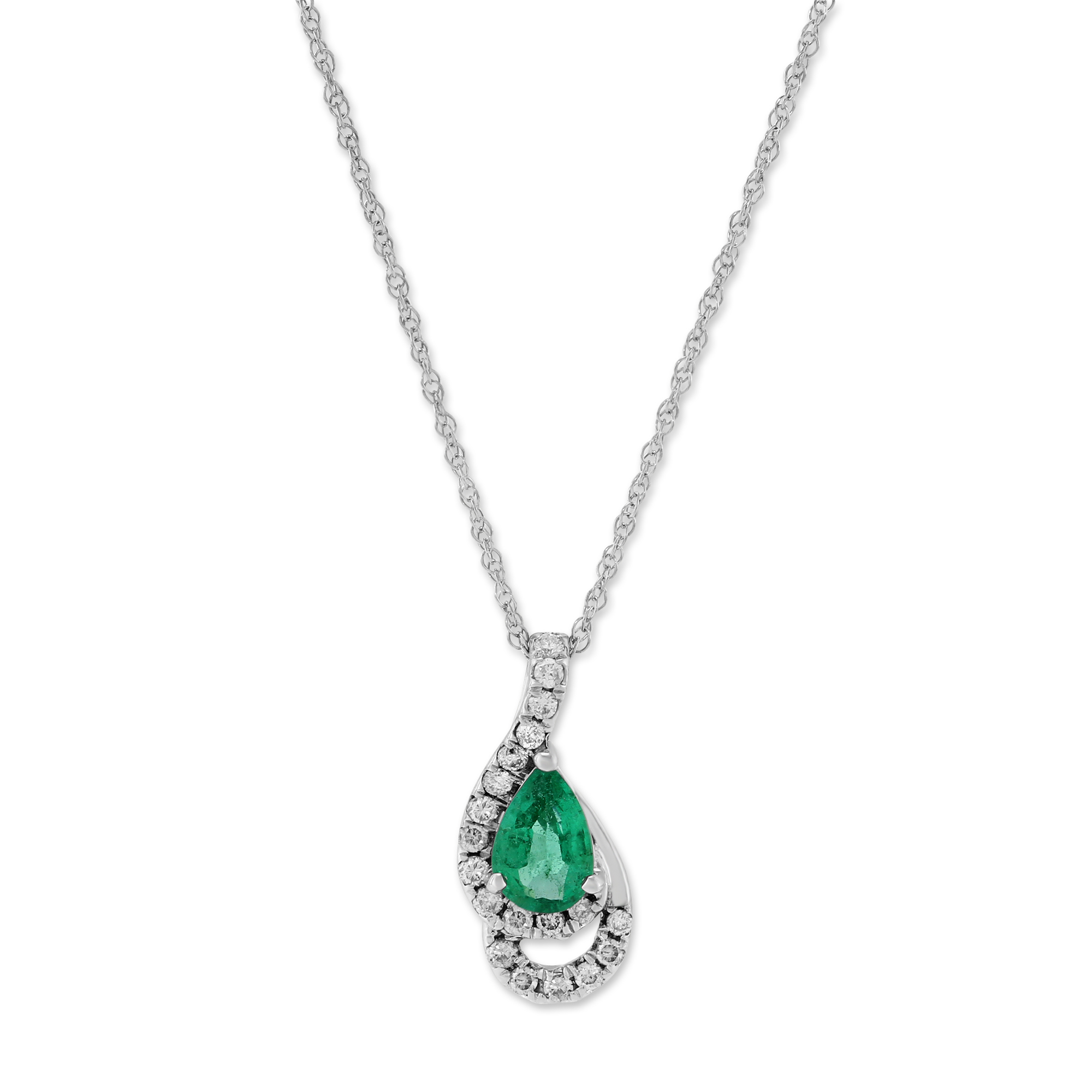 Pear Shaped Emerald & Diamond Pendant in White Gold, 18
