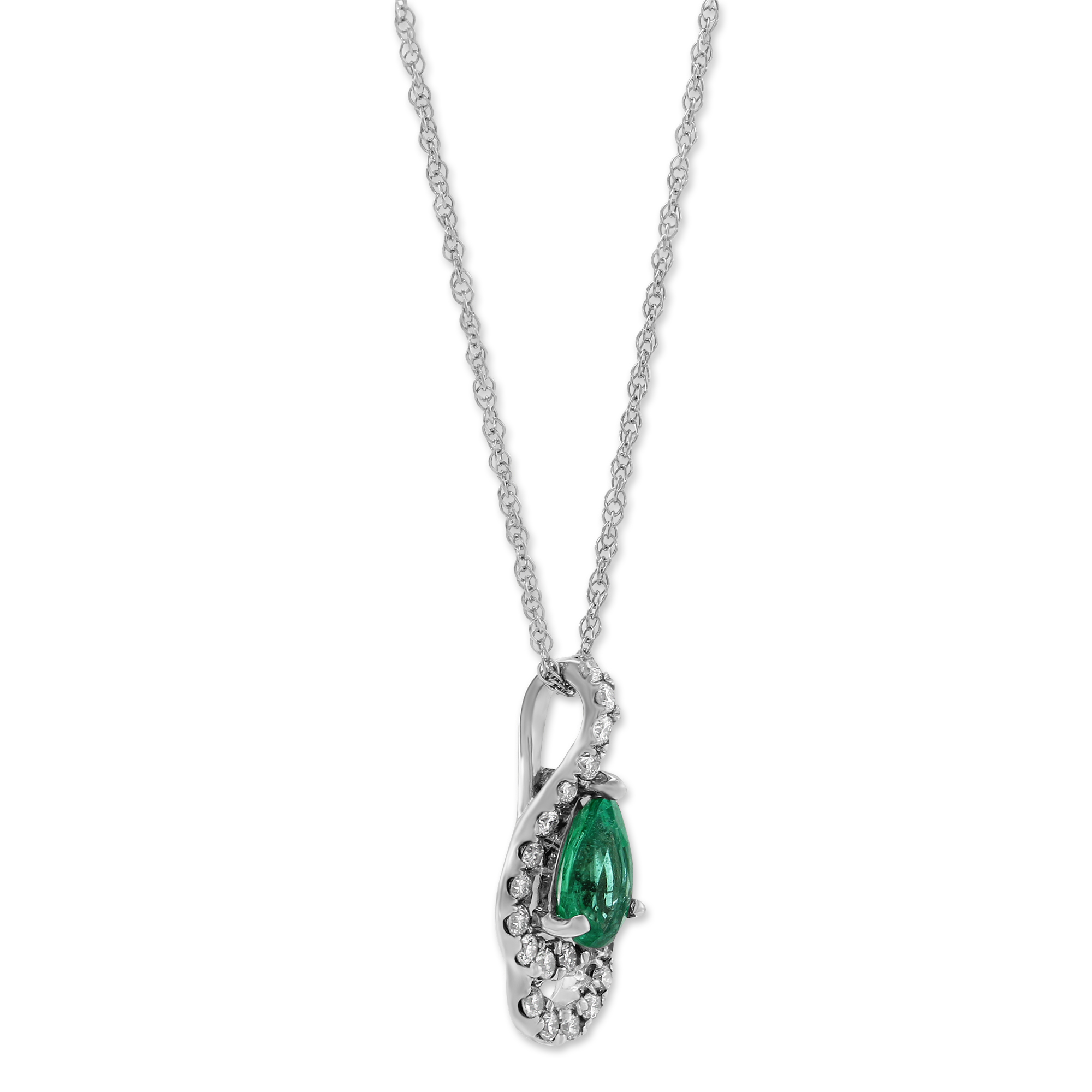 Pear Shaped Emerald & Diamond Pendant in White Gold, 18