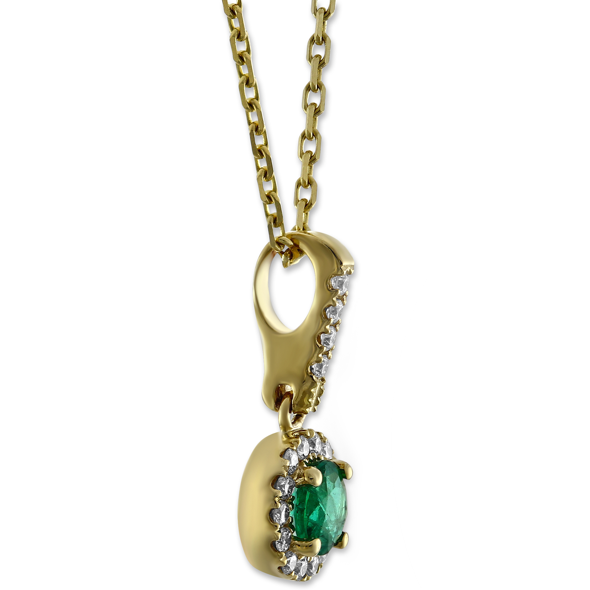 14K Yellow Gold Emerald & Diamond Halo Pendant, 18