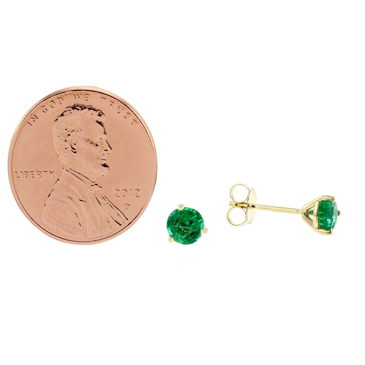 14K Yellow Gold Emerald Stud Earrings