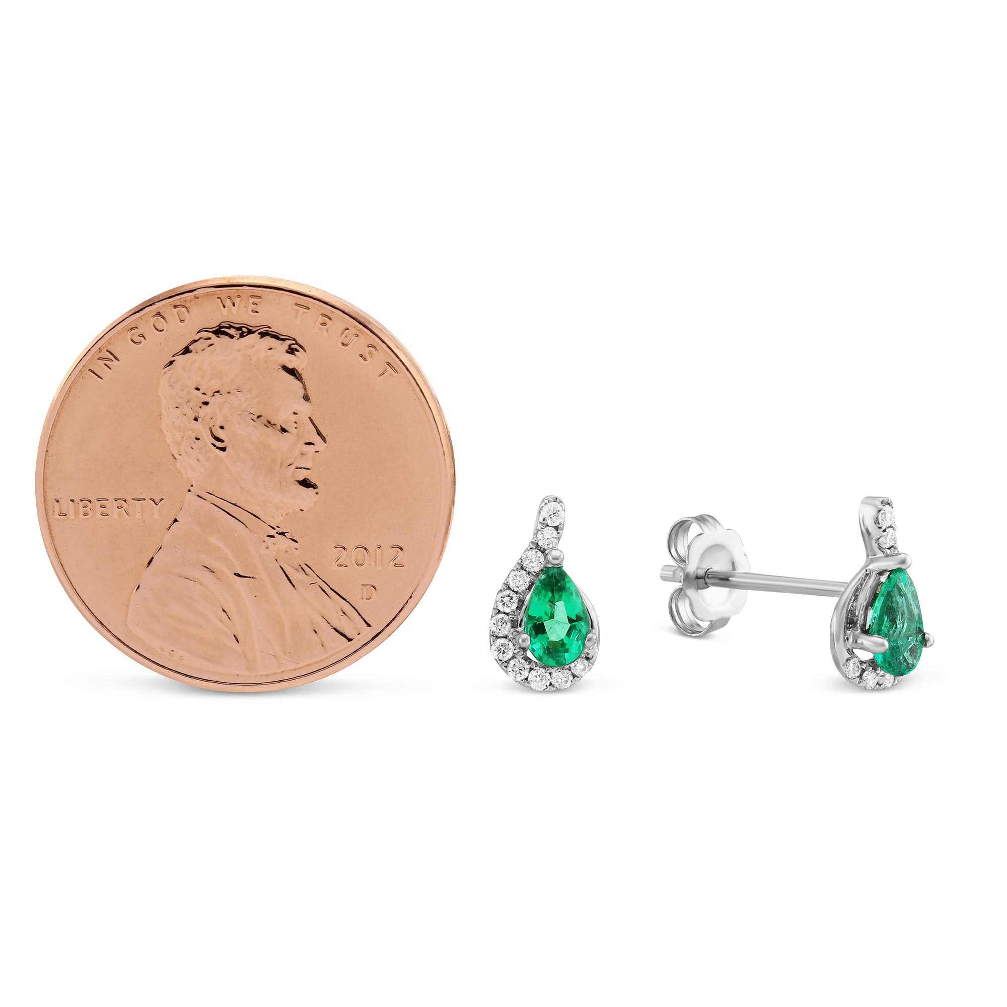 Pear Shaped Emerald & Diamond Earrings in White Gold
