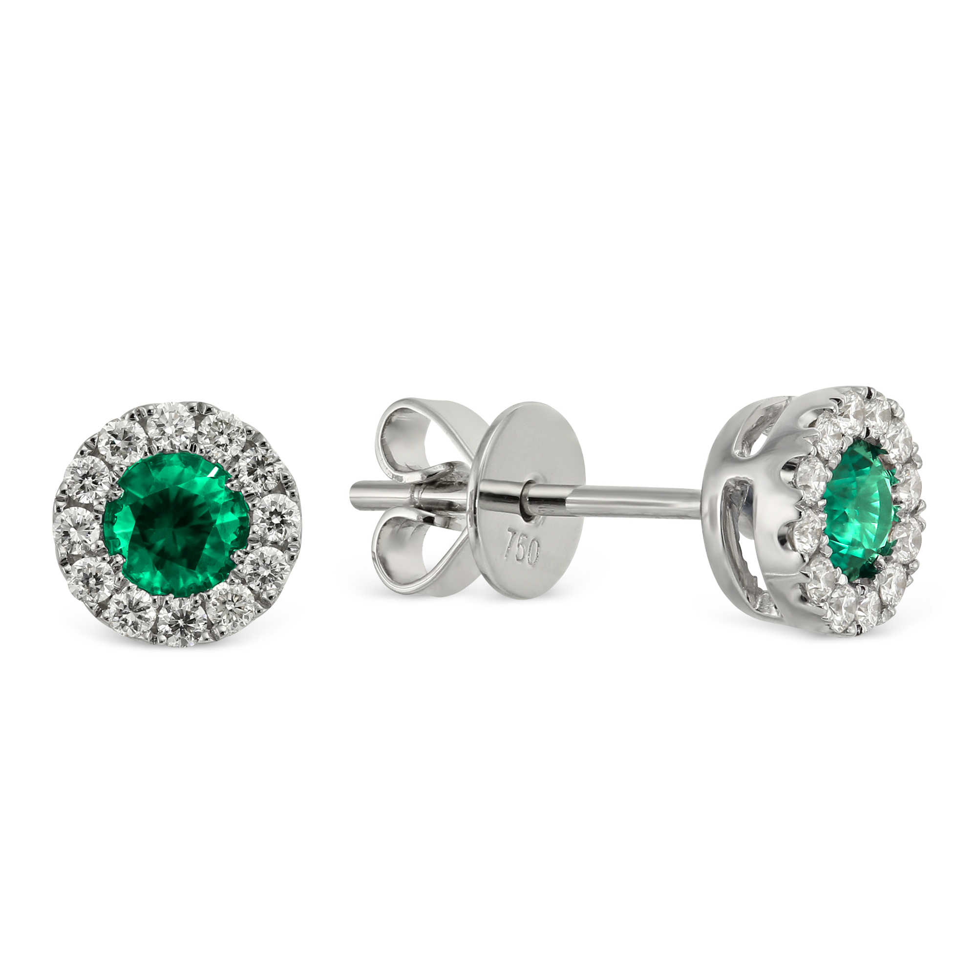 18k White Gold Round Emerald And Diamond Earrings 18k White Gold Round Emerald And Diamond Earrings